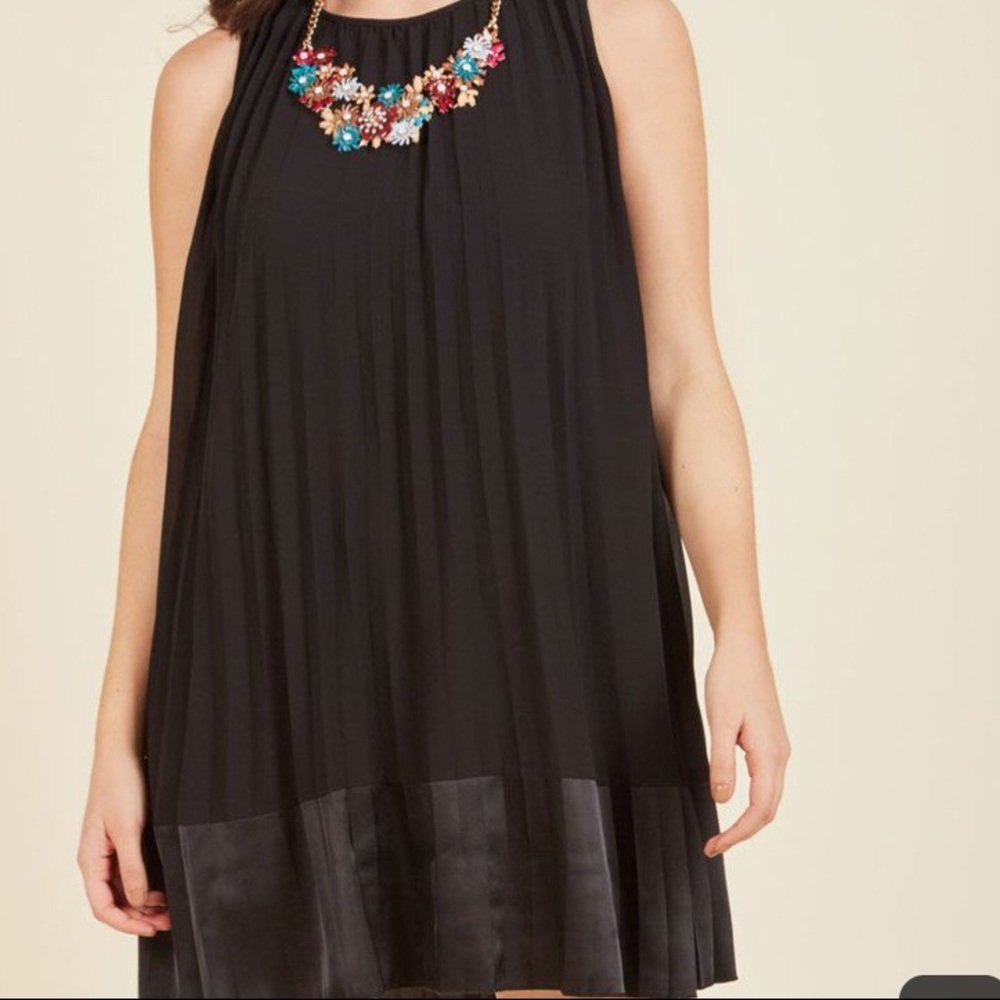 Sleeveless LBD - pleated cocktail dress, satin